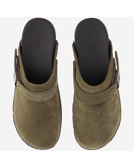 Scholl Green Clogs Suede And Wood Sandal