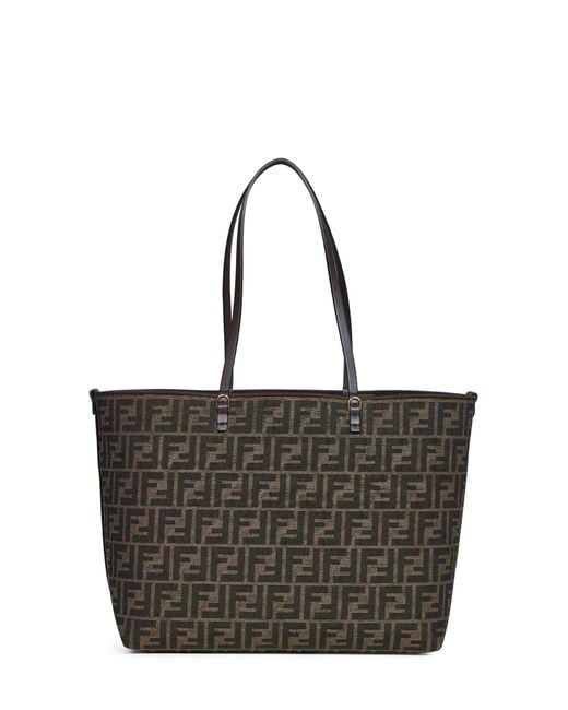 Fendi Black Tobacco Reversible Roll Medium Shopper