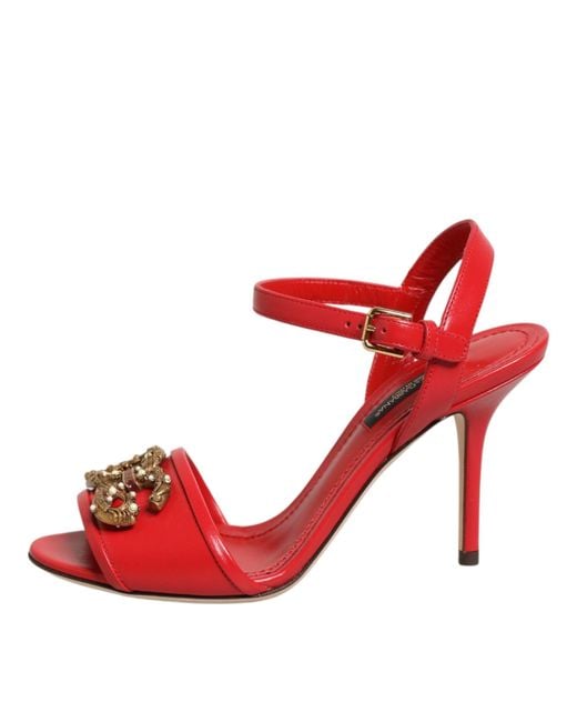Dolce & Gabbana Red Leather Dg Amore Heels Sandals Shoes 100Lf