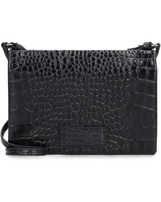 MM6 by Maison Margiela Black Shoulder Bag Crocodile-Embossed Leather Cow Hide