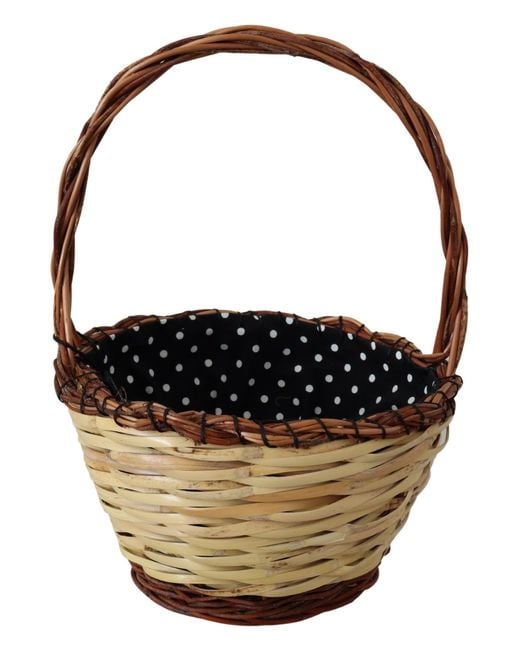 Dolce & Gabbana Black Wicker & Leather Basket Tote