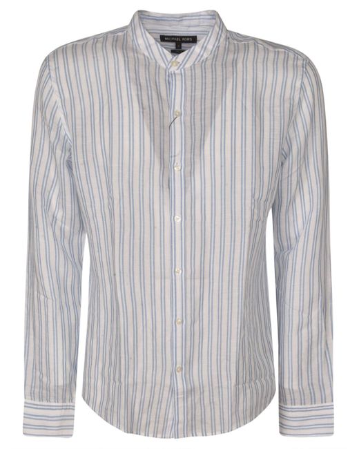 Michael Kors Gray Band Collar Striped Shirt for men