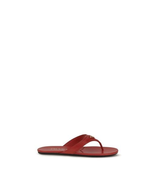 Prada Red Calf Leather Bos Taurus Flat Sandals