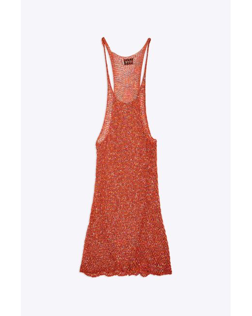 Laneus Red Pailletes Tank Net Knitted Short Dress With Sequins