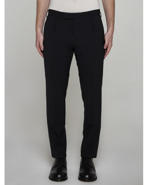 PT01 Black Dieci Stretch Wool-Blend Trousers for men