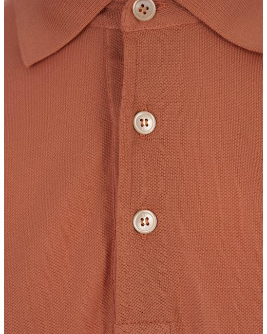 Fedeli Orange Burnt Land Light Cotton Piquet Polo Shirt for men