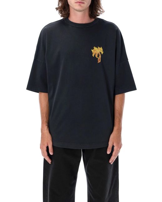 ★人気★【Palm Angels】'burning Palm' Black Oversize T-shirt Palm Angels: Black Burning Logo T-shirt | SSENSE
