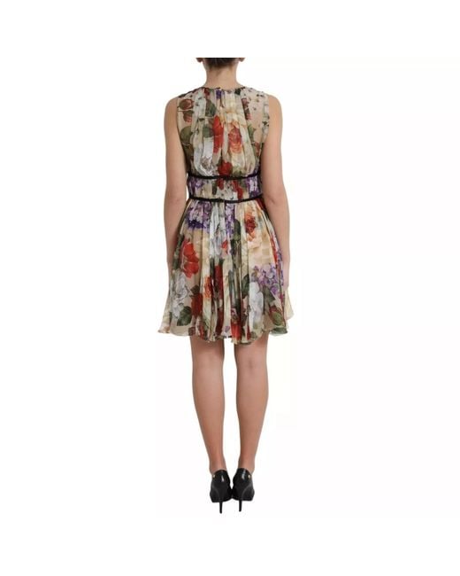 Dolce & Gabbana Natural Floral Sleeveless A-Line Mini Dress Silk