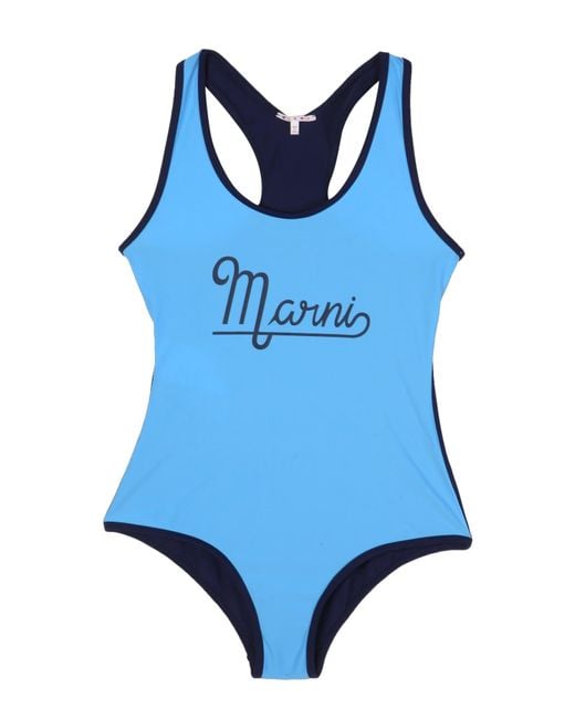 Marni Blue One Piece Swimsuit With Logo Print