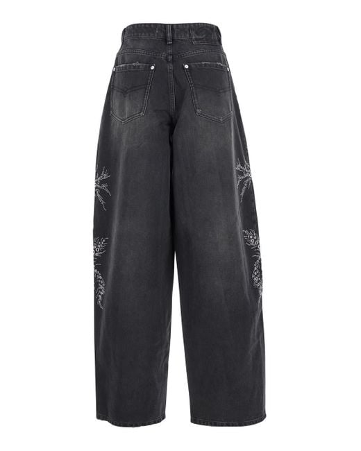 Blumarine Gray Jeans With Belt Loops And Embroidery On The Front