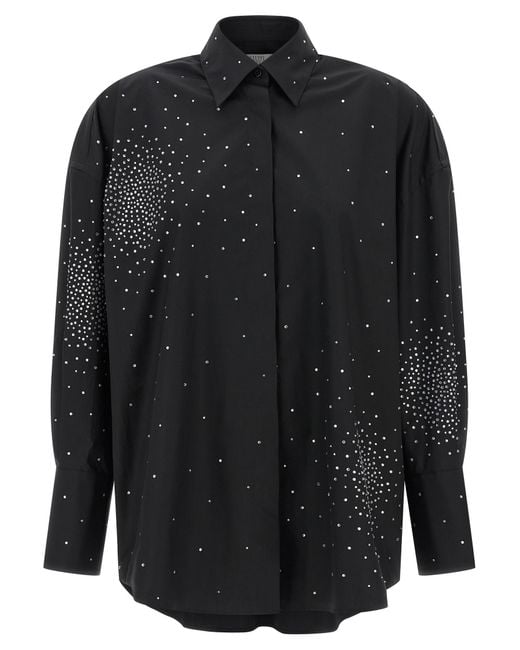 GIUSEPPE DI MORABITO Black Rhinestone Shirt Cotton Shirt, Blouse