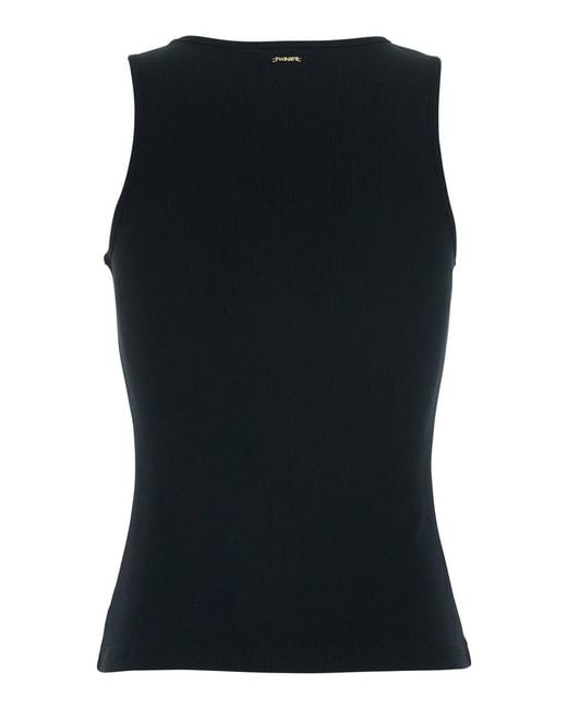 Twinset Black Sleeveless Top With Tone-On-Tone Floral Embroidery On The Front