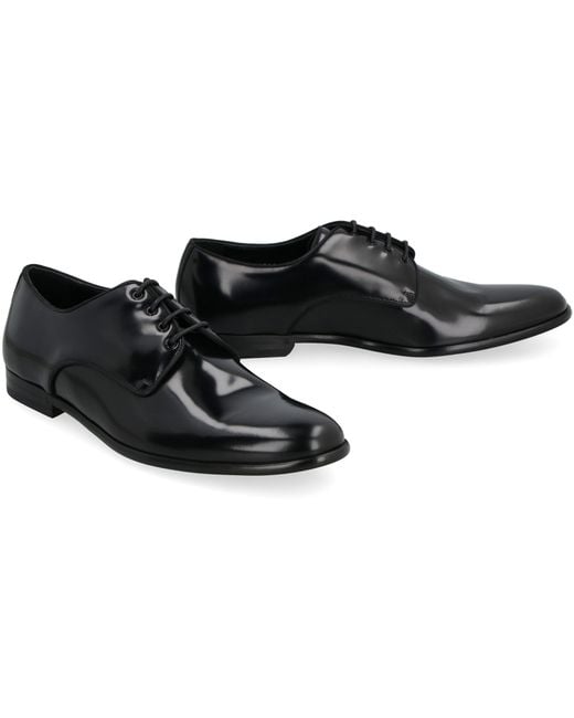 Dolce & Gabbana Black Calfskin Lace-Up Derby Shoes for men