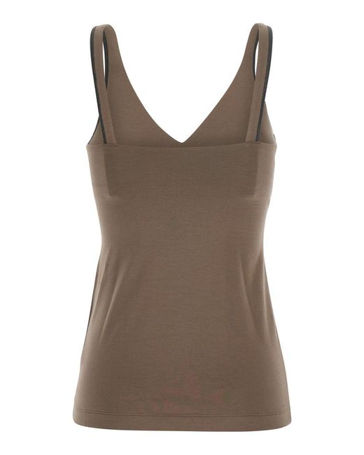 Brunello Cucinelli Brown Top With V-Neck And Monil Strap