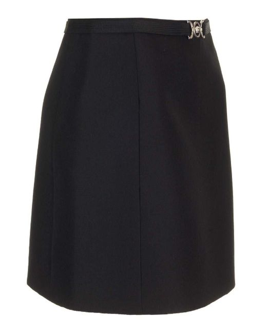 Versace Black Midi Skirt In Grain De Poudre