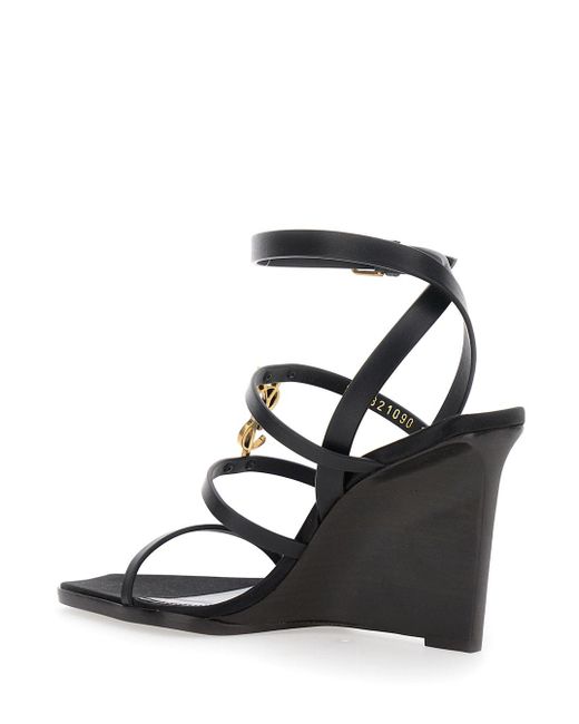 サンダル・ミュール Saint Laurent Black Leather Cassandre Wedges Saint Laurent Cassandra Wedge Espadrilles In Leather With