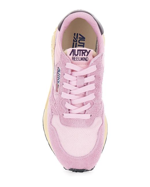 Autry Pink Reelwind Sneaker Low Top With Logo Patch On Tongue And Side