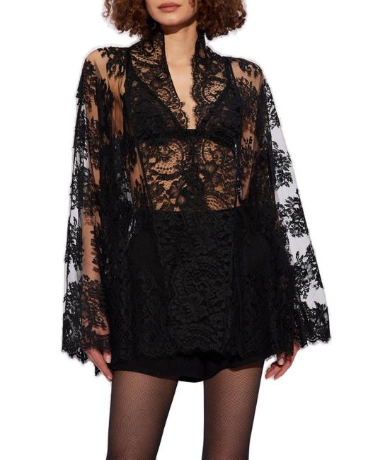 Dolce & Gabbana Black Lace Kimono Shirt,