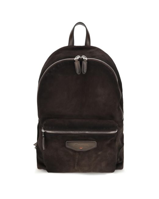 Santoni Black Suede Backpack Calf Leather Bos Taurus Backpacks for men