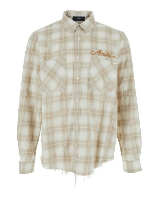 Amiri White Shirt With Check Pattern And Lettering Logo On Front And Backin Flannel for men