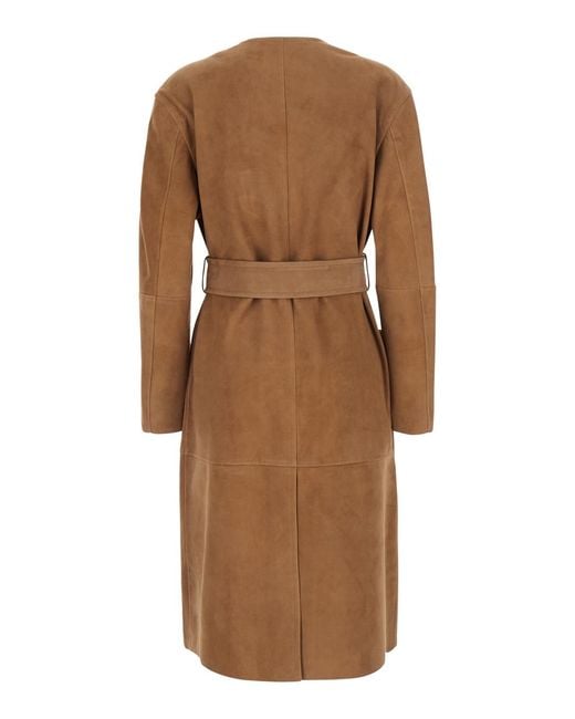 Max Mara Brown Coat Portici Suede Lamb