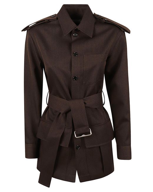 Burberry Belted waist Buttoned Jacket in Black Lyst UK