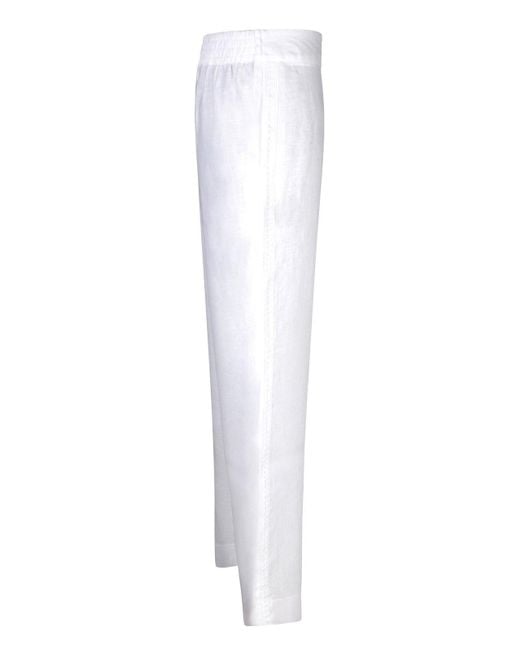 Ermanno Scervino White Embroidered Slub Texture Trousers
