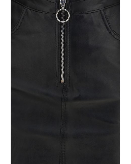 Fiorucci Black Leather Mini Skirt With Zip Lamb