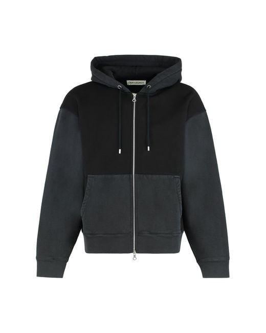 Our Legacy Black Hooded Cotton Zipper Sweatshirt for men