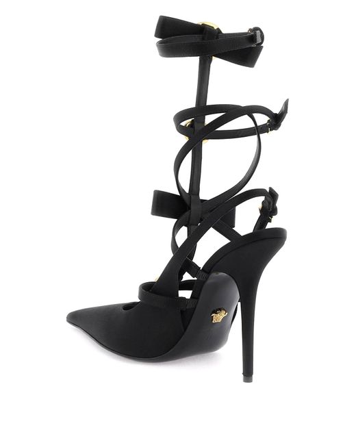 Versace Black Slingback Pumps With Gianni Ribbon Bows