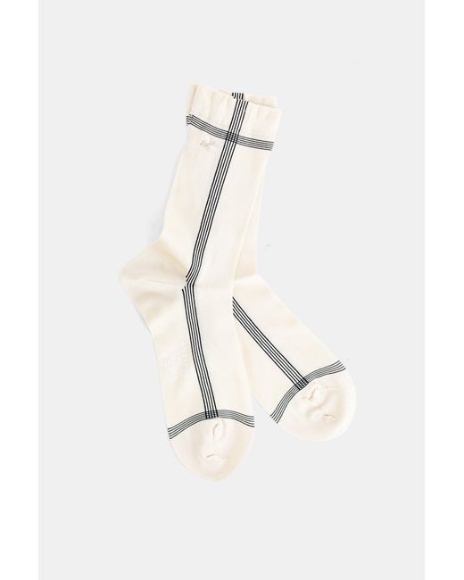 Antipast Natural Ecru High Socks With Fine Stripes