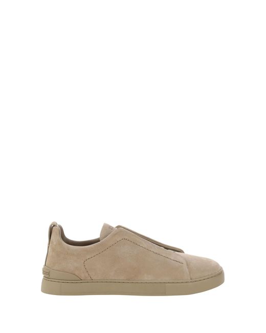 Zegna Natural Triple Stitchtm Low Top Suede Sneakers for men