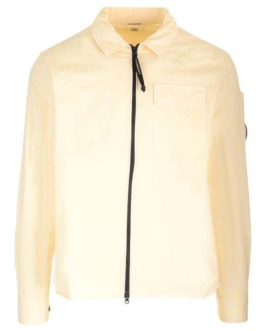 C P Company Natural Zip Up Collared Shirt for men