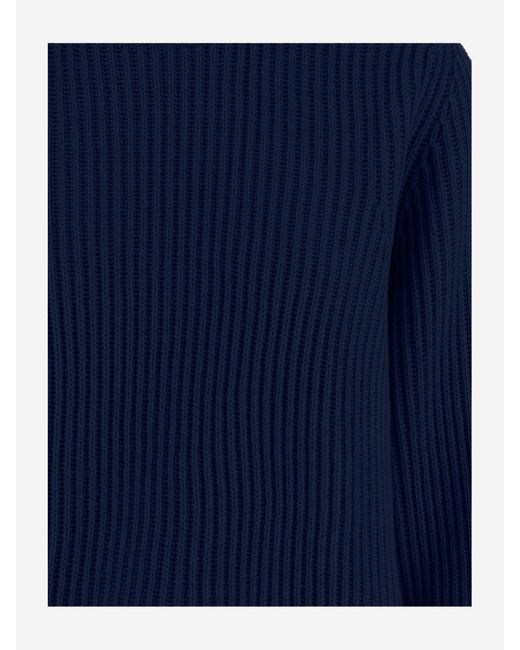 Allude Blue Wool And Cashmere Ribbed Sweater