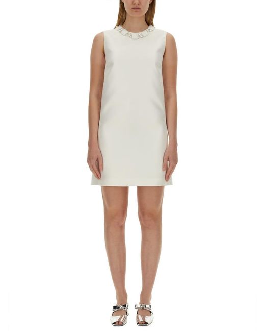 Versace White Mini Duchesse Dress With Crystals