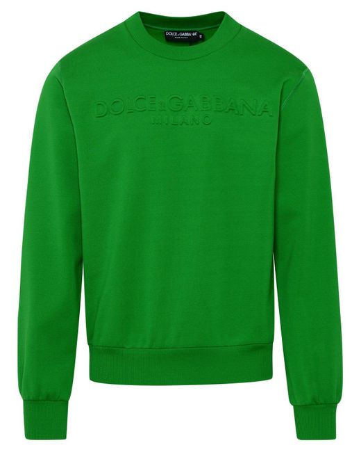 Dolce & Gabbana Green Logo-embossed Crewneck Sweatshirt for men