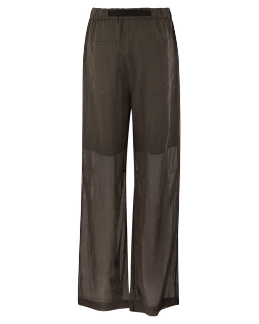 Brunello Cucinelli Gray Ergonomic Loose Cotton Organza Trousers With Belt