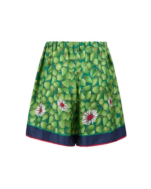 Gucci Green Flower Printed Silk Shorts