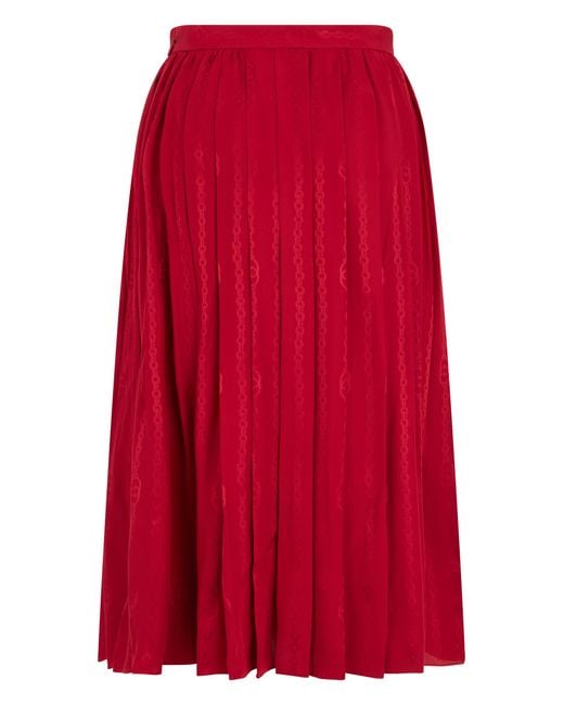 Gucci Red Pleated Silk Twill Skirt