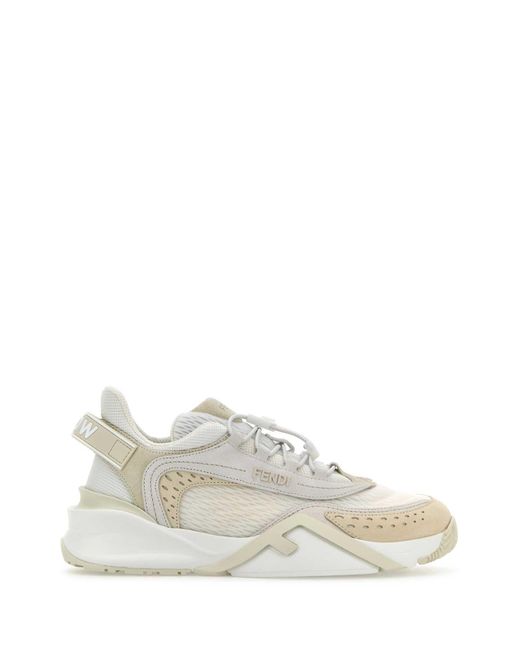 Fendi White Ivory Mesh And Suede Flow Sneakers