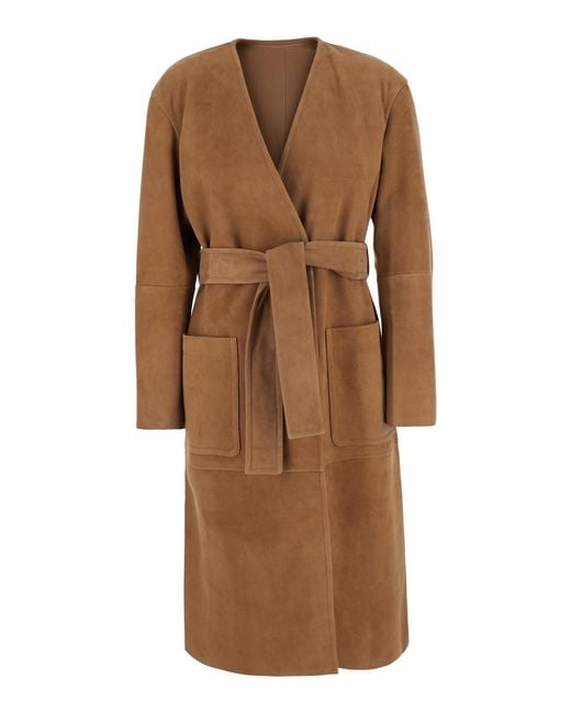 Max Mara Brown Coat Portici Suede Lamb