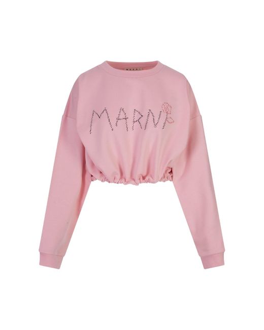 Marni Pink Crop Sweatshirt With Logo