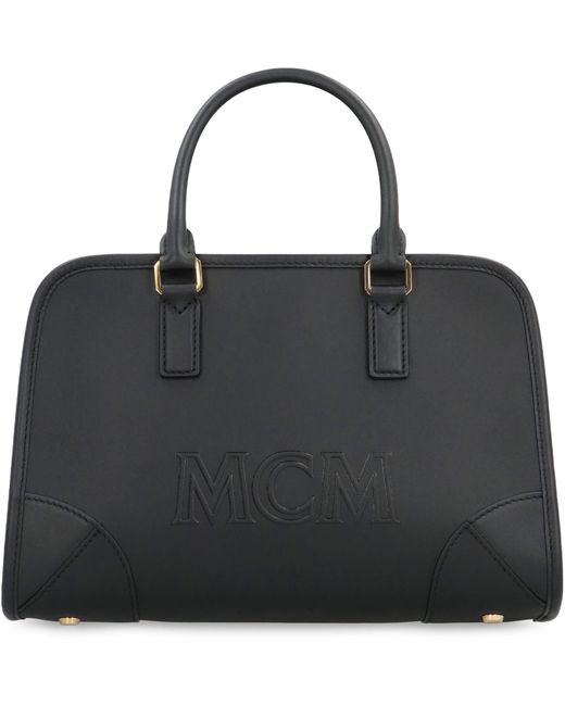 MCM Black Aren Boston Leather Handbag