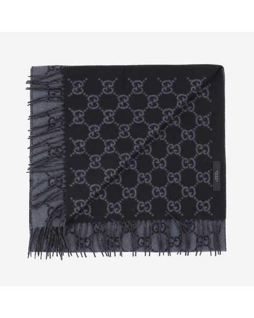 Gucci Gray Scarf Gg Cashmere Graphite for men