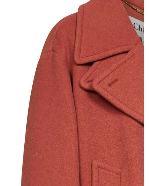 Chloé Red Short Wool-Blend Coat Cedar Virgin Wool