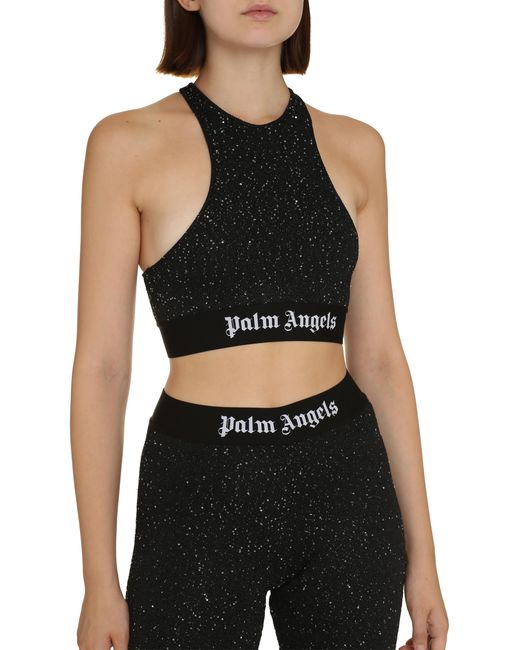 Palm Angels Black Logo Crop Top Viscose