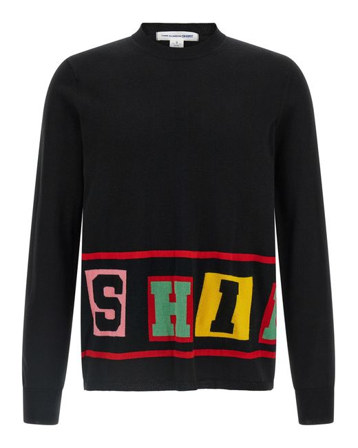 Comme des Garçons Black Intarsia Knit Sweater With Colorful Lettering for men