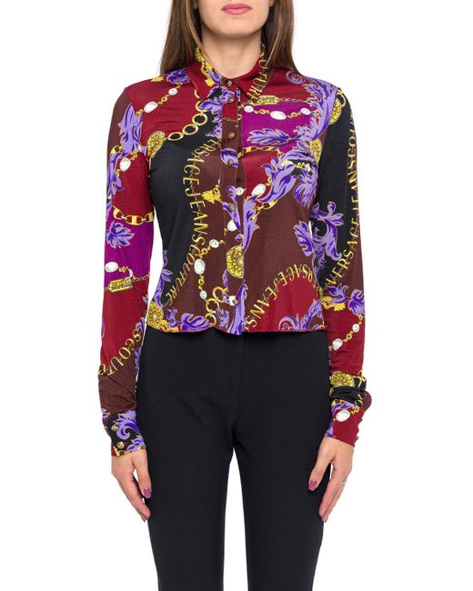 Versace Blue Chain Couture Print Long-sleeved Shirt