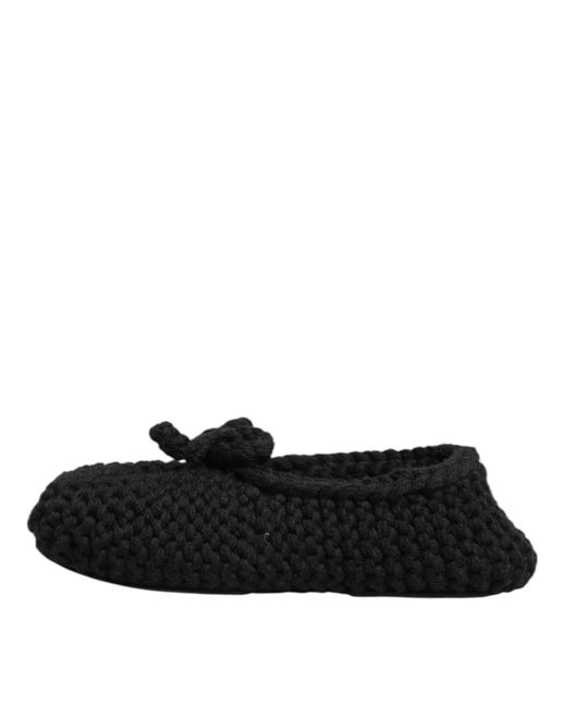 Dolce & Gabbana Black Knit Bow Flat Slippers