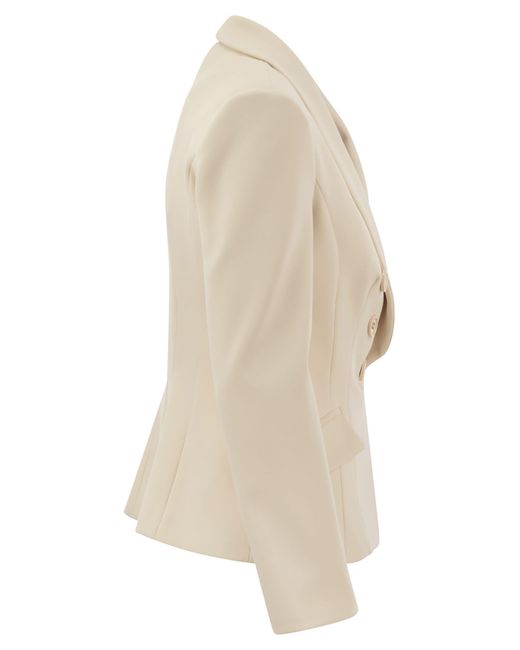 Elisabetta Franchi Natural Double-Breasted Crepe Jacket With Shawl Lapels